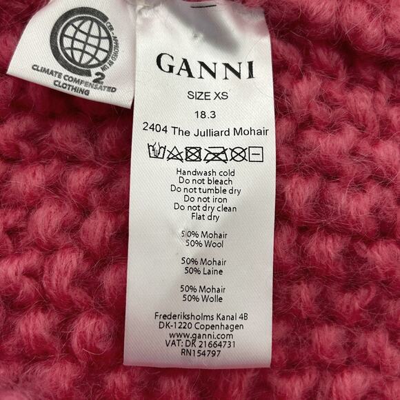 GANNI Julliard Mohair Wool Sweater Hot Pink Chunky Cable Knit XS - Picture 10 of 10